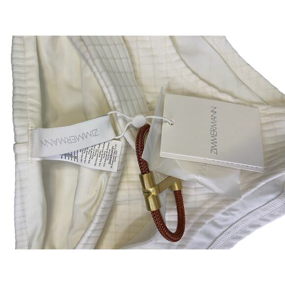 Zimmermann Alight Textured Ribbed Swim Bikini Bottom Belted Waist Ivory Size 2 - Picture 6 of 11